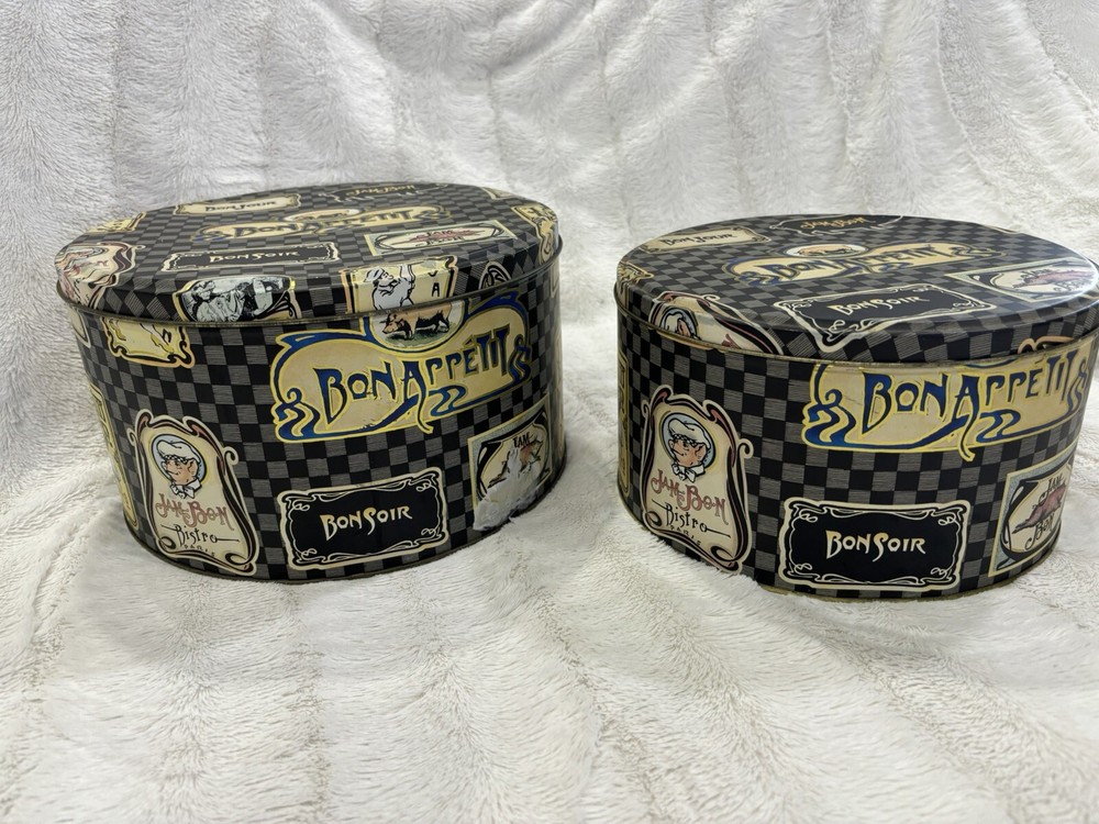 Two Department 56 Round Jam Bon Pig Tin Boxes