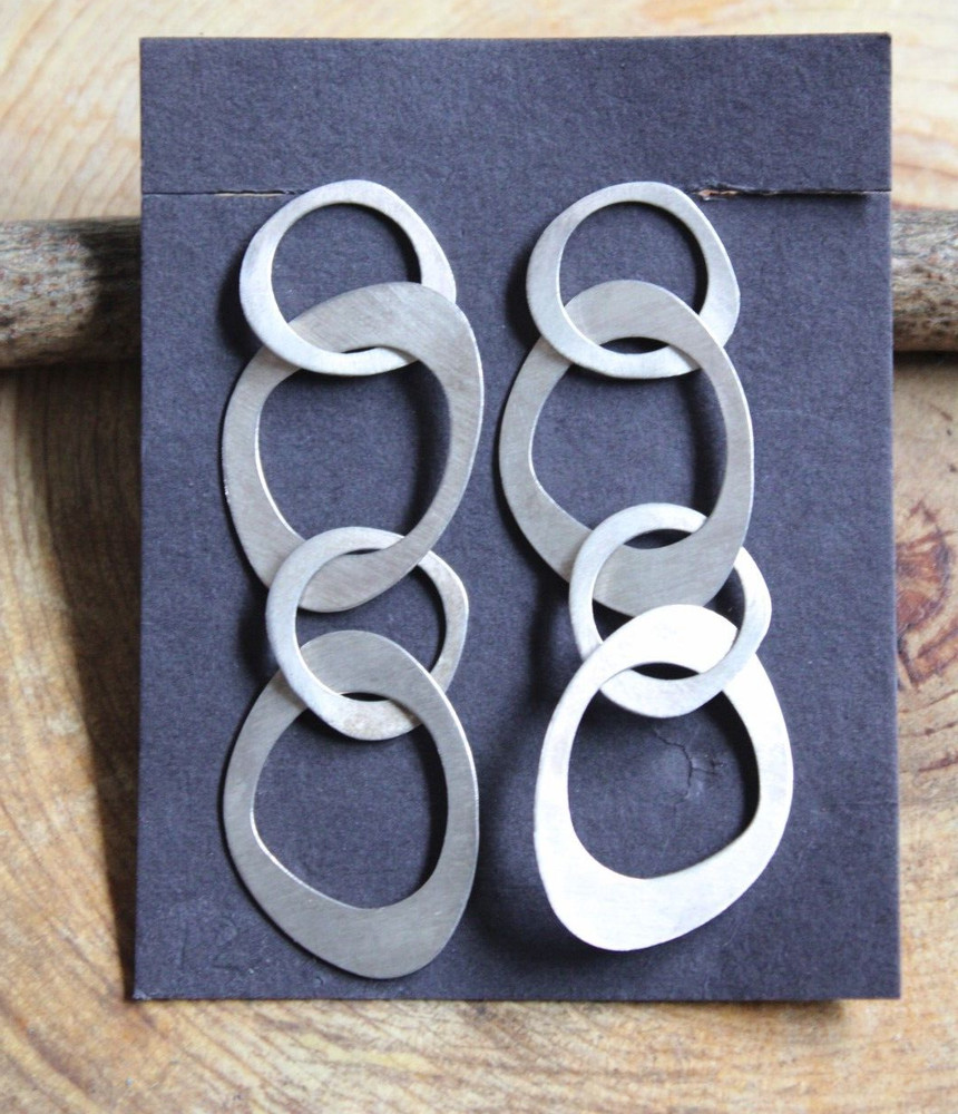 Brushed Sterling Silver .925 Link dangle Earrings by Tezer
