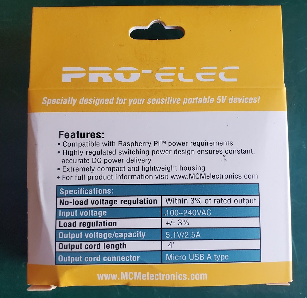 PRO-ELEC 5.1V/2.5A Micro USB Power Supply Adapter 28-19338