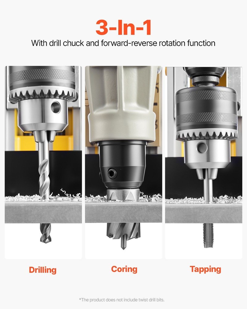 1450W 2in Boring Mag Drill 2878lbf Capacity 6 Bits Yellow Adjustable