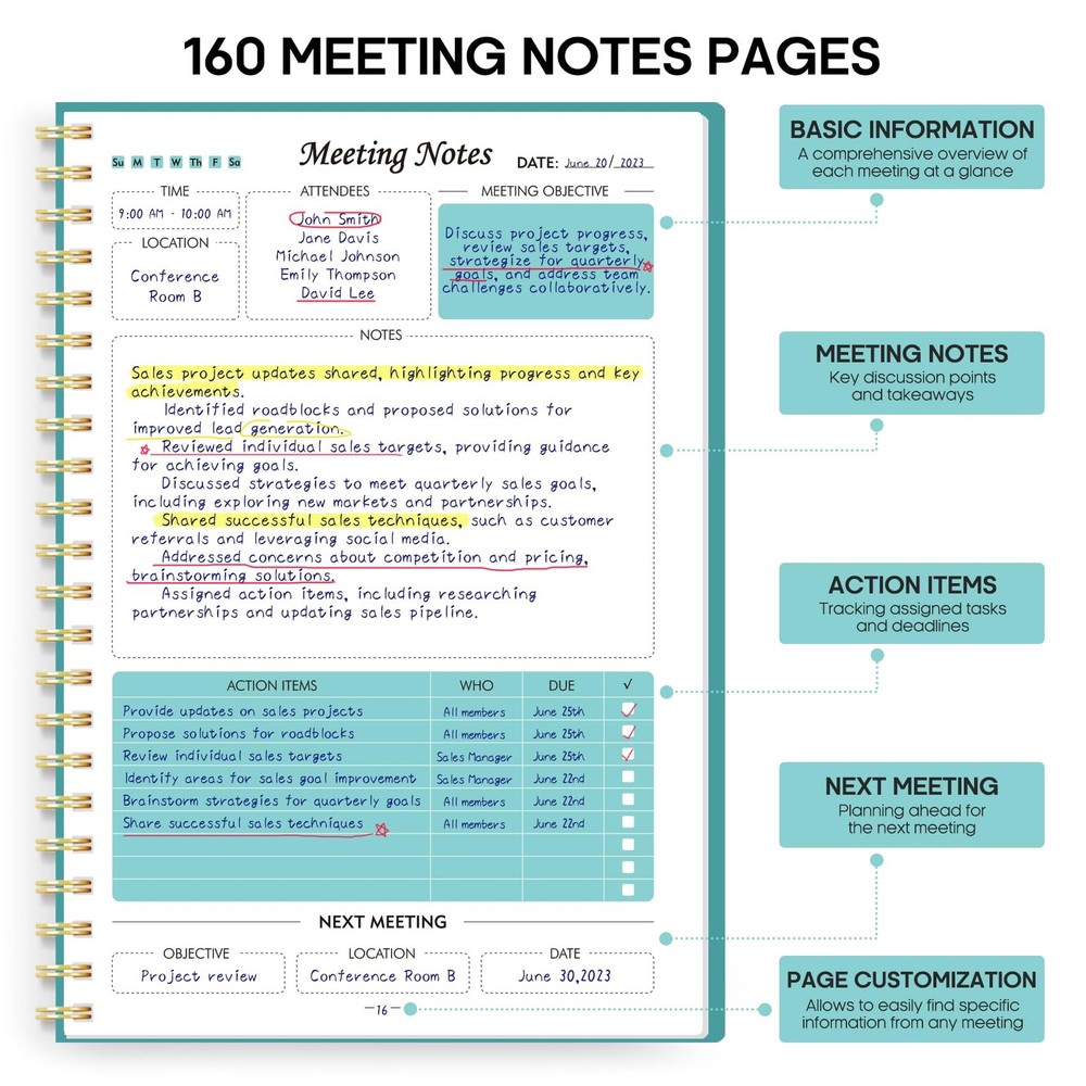 Taja Meeting Notebook for Work Organization - Planner 1 Pack, b.Blue