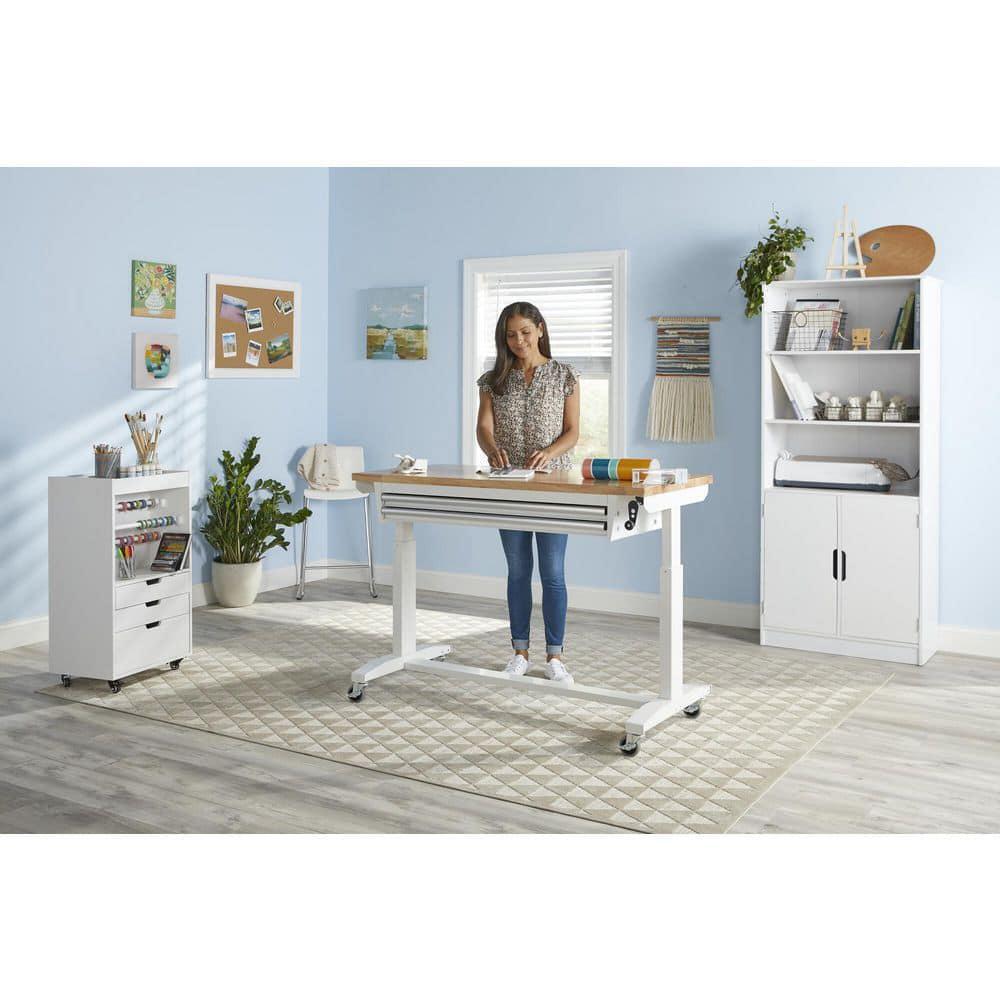 Husky Adjustable Height Workbench Table 52" Solid Wood Top 2-Drawer Steel Frame