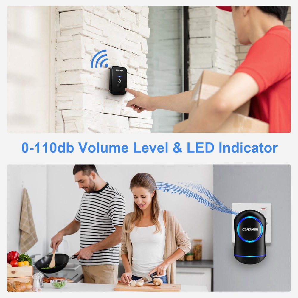 Wireless Doorbell Chime Waterproof Plugin Receiver Adjustable Volume 1000FT Kit