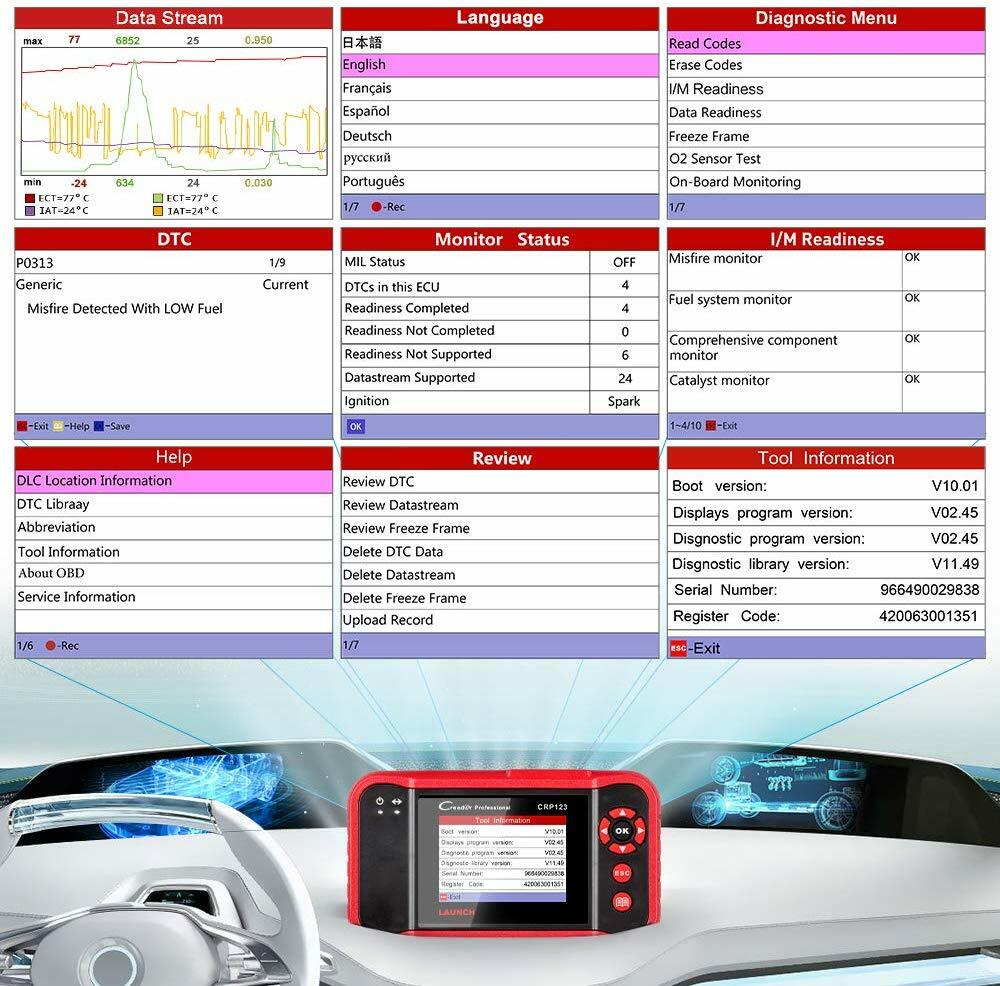 Check Engine OBD2 Scanner Transmission ABS SRS Code Reader Diagnostic Scan Tool