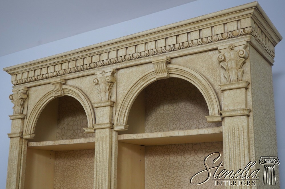 L71855: Crackle Painted Finish Double Arched Top Open Bookcase