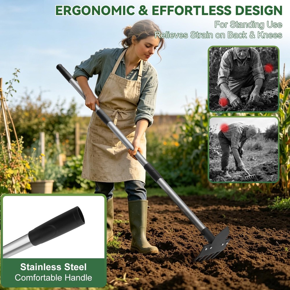 2-in-1 Hoe Garden Tools, 17-58" Weed Puller Tool with Long Handle, Heavy Duty...