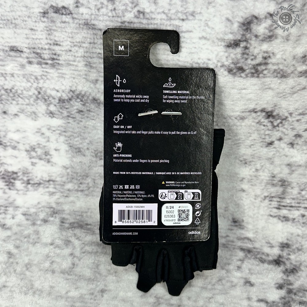 NWT - Adidas Essential Training Gloves - Black/White - Fingerless - Size Medium