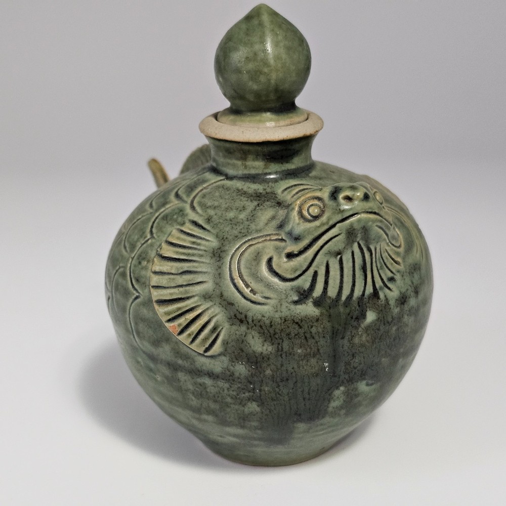 Vintage Celadon Glazed Toad Water Pot 4" H