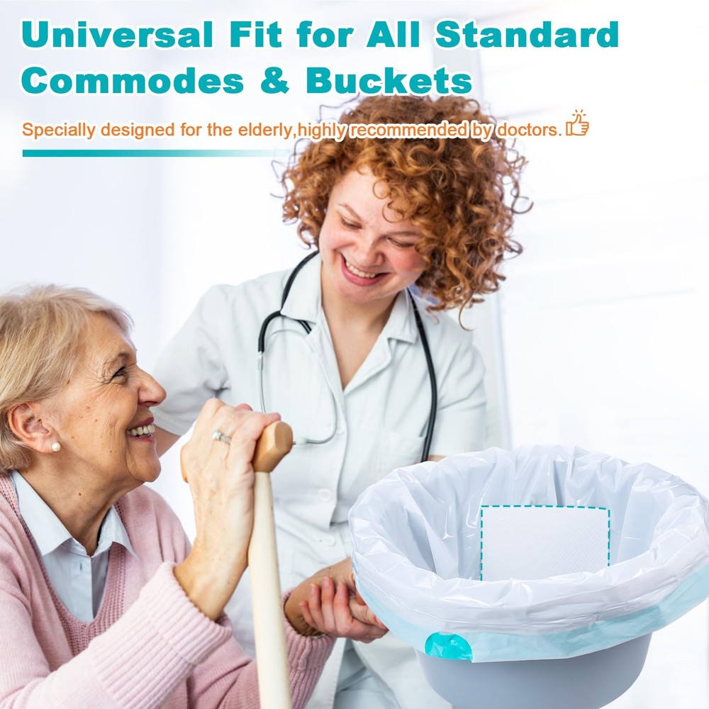 60 Commode Liners with Absorbent Pads, 60 Bedside 21*16in-60+60, Blue