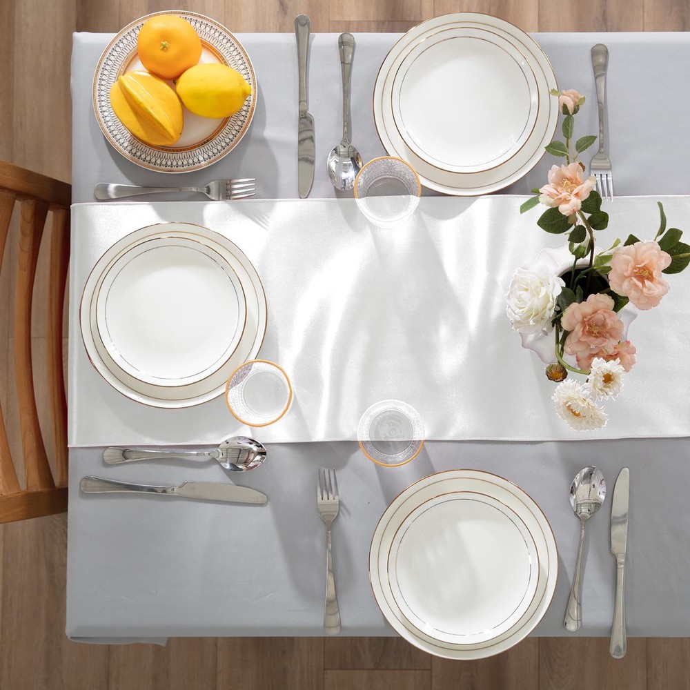 2 Pack White Table Runners 12 x 108 Inch Rectangular Smooth Satin Silk Table ...