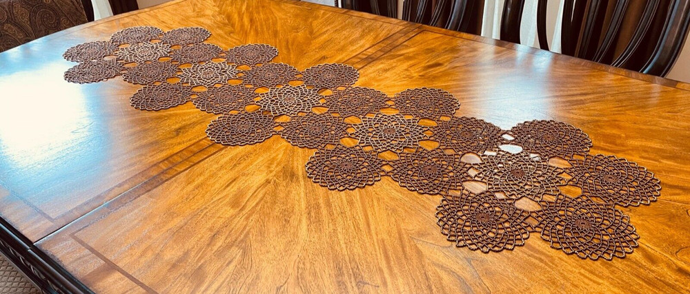 HANDMADE BROWN & COPPER CROCHET BEADED RUNNER 5' /18"