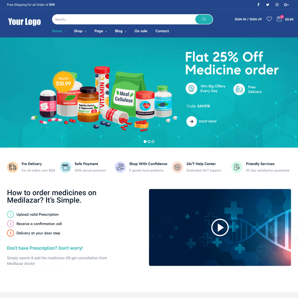 Pharmacy Store Website Design with Free VPS Web Hosting and Installation