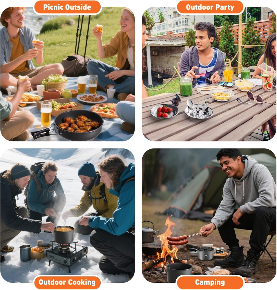 THTYBROS 27Pcs Camping Cookware Mess Kit for 2-4 People, Portable Cookware Set