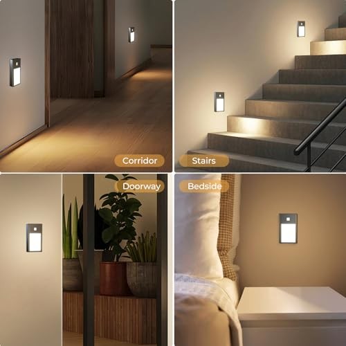 Motion Sensor Night Light, Rechargeable Battery Powered Led 2.68in-3pack Black