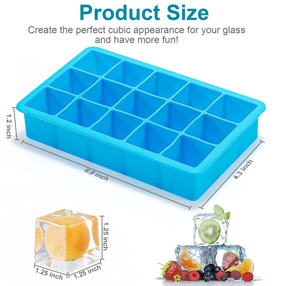 2 Pack Ice Cube Trays, ZDPMK Silicone Easy Release Flexible Molds 15 Ice Cube...