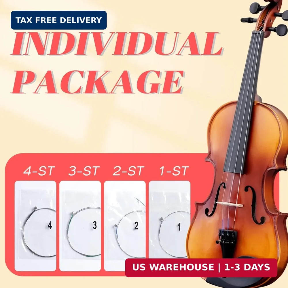 Fansjoy Violin Strings Full Set(G-D-A-E), Universal Steel Strings for 4/4 3/4 Si