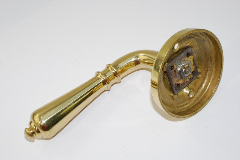 Solid Brass Door Handle Pull Radial Rosette Polished Brass Omnia Industries NOS