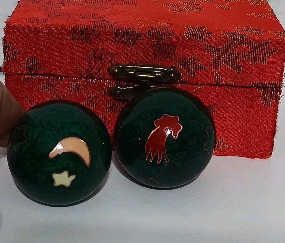 Vtg Chinese Celestial Boading Balls Set 2 Musical Chime Stress Relief Sun & Moon