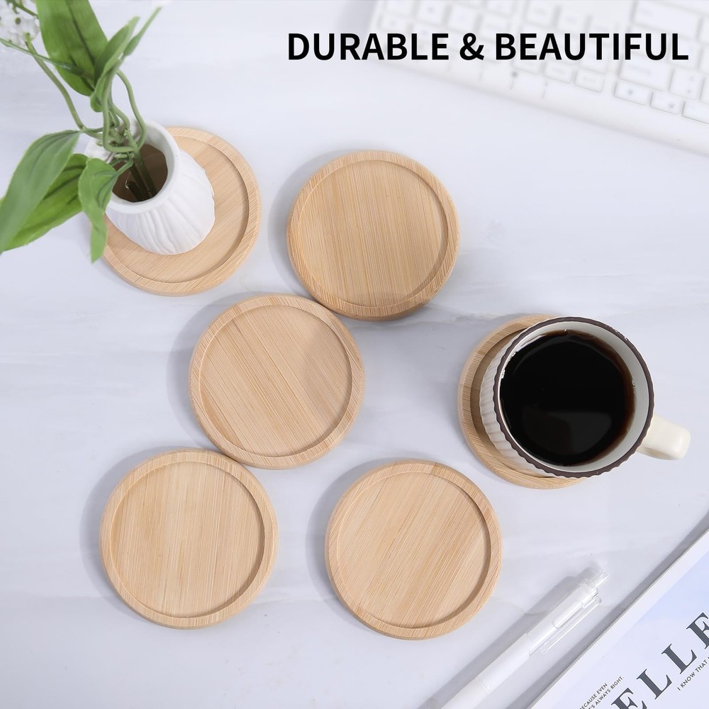 Bamboo 4 inch coaster [8 pcs] Coasters with Holder - Drinking Coasters - Cup ...