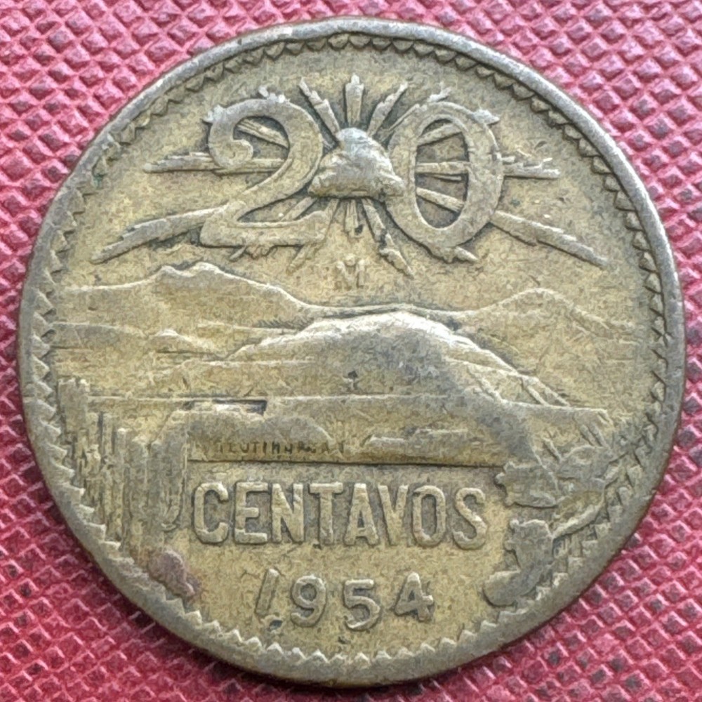 Mexico 1954-Mo Bronze 20 Centavos. KM# 439