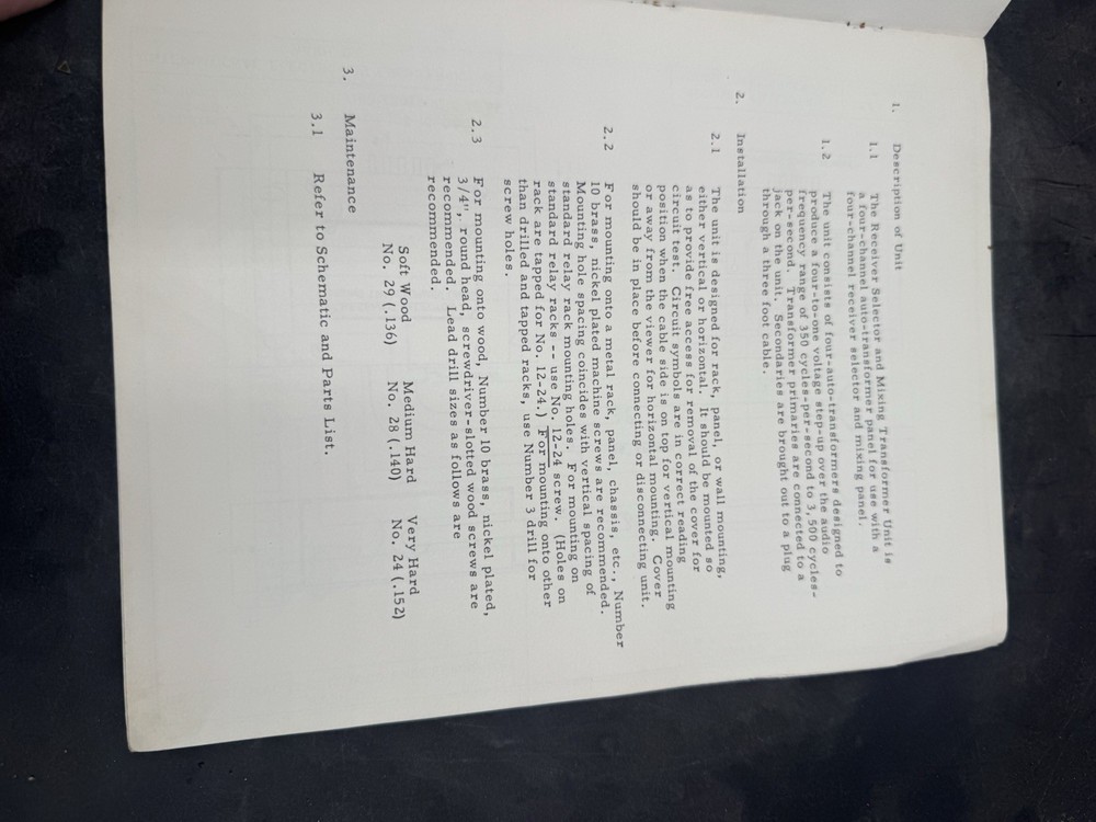 RECEIVER SELECTOR MIXING PANEL 4 CHANNEL TYPE CA-1792 INSTRUCTION BOOK