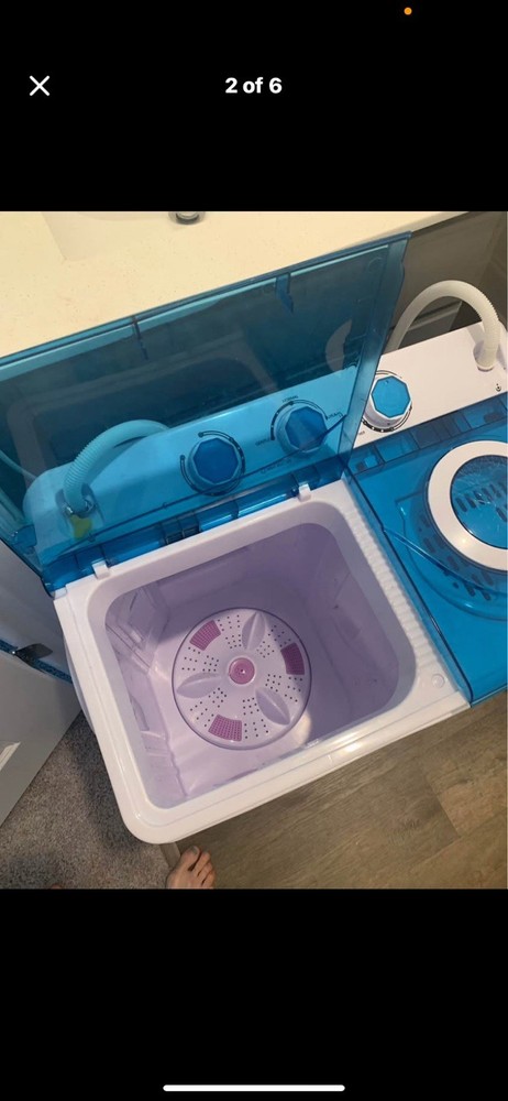 Portable Electric Top-Loading Washer Dryer Combo Blue & White Glossy Adjustable