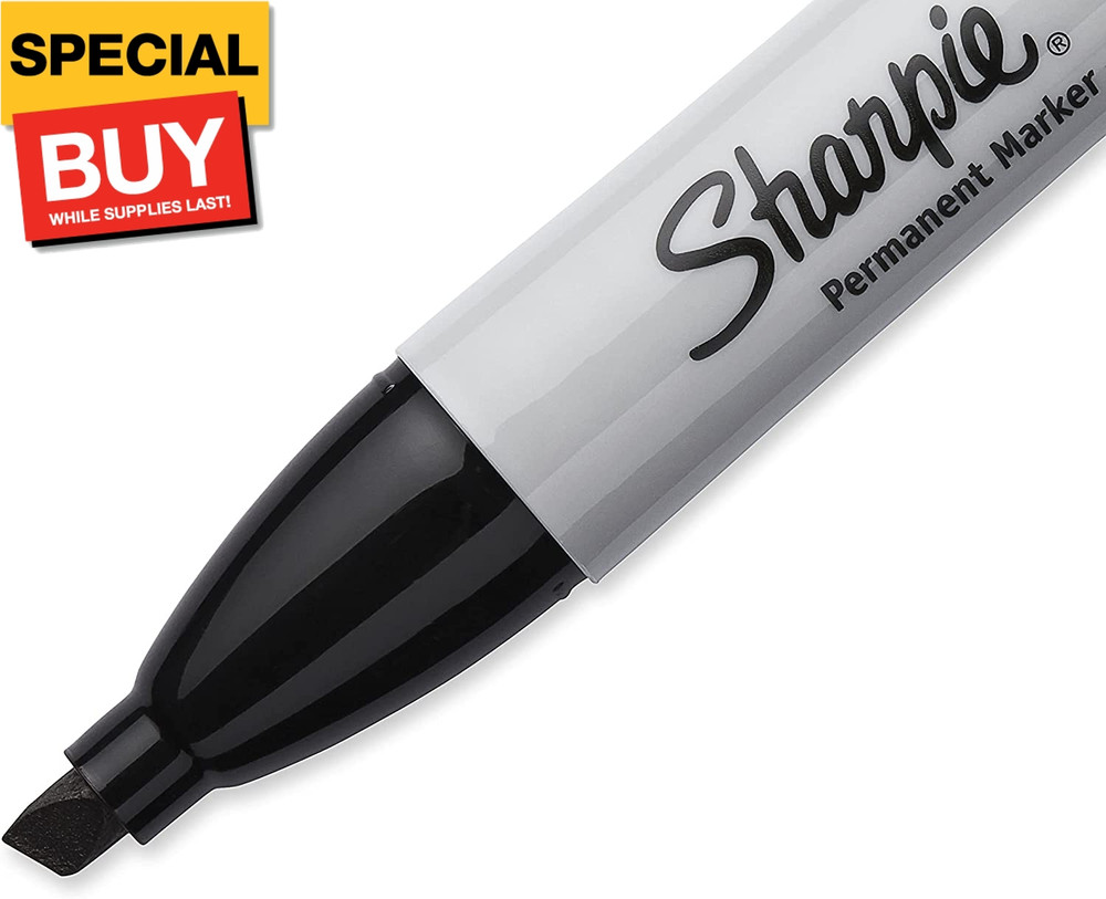 Permanent Markers, Chisel Tip, Black, 4 Count