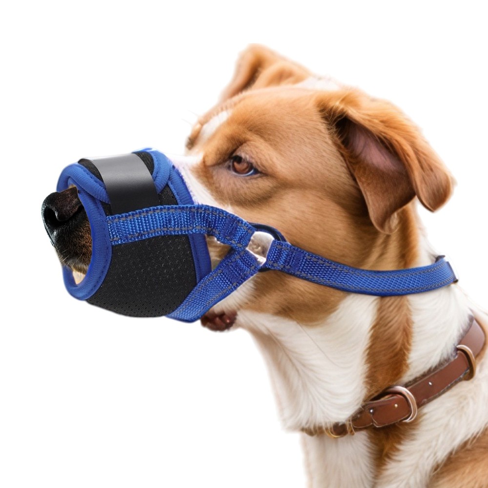Dog Muzzle Soft No Barking Bite Mesh Muzzle Breathable Muzzle Allow Panting Blue