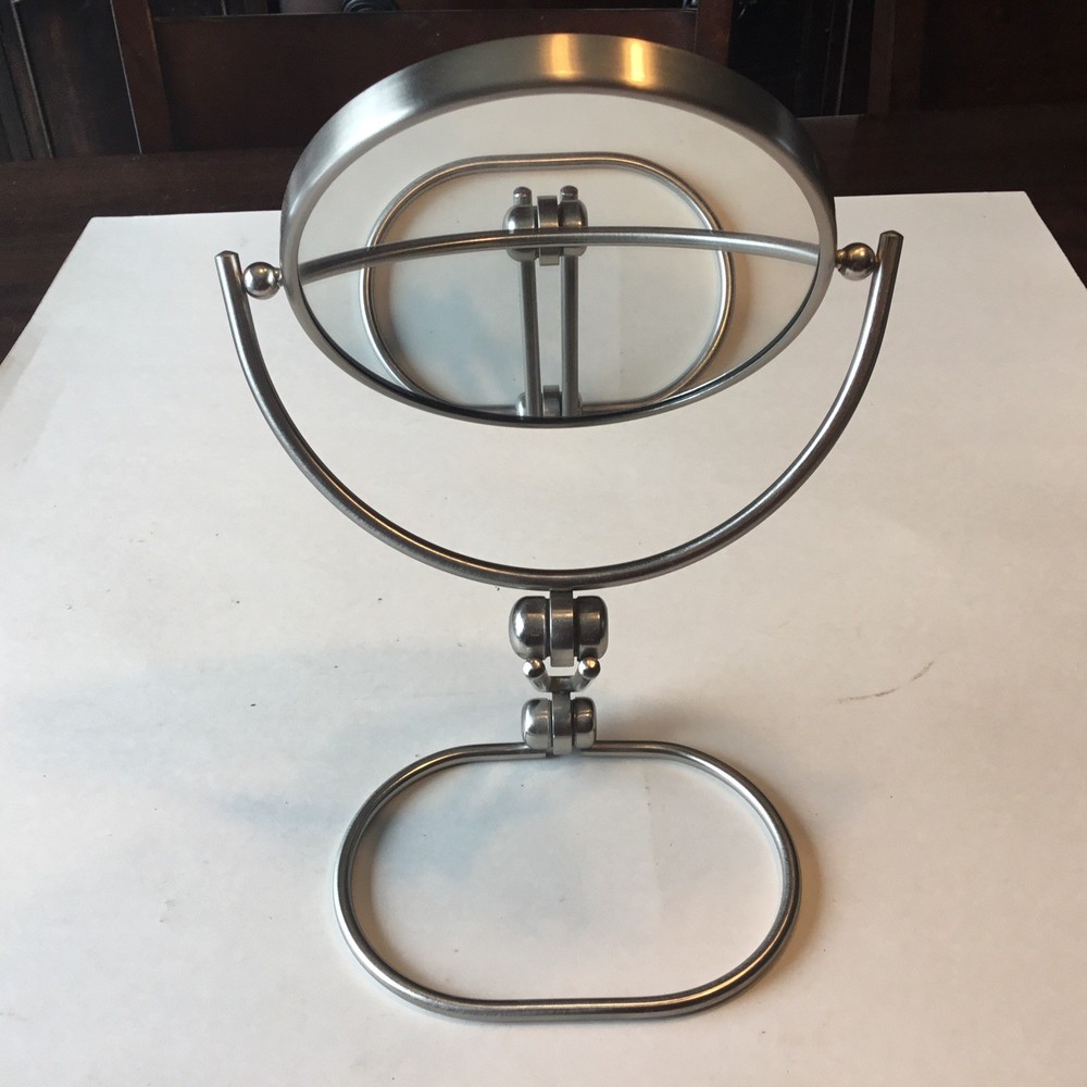 Adjustable Table Top Make Up Mirror Brushed Metal Tilts.