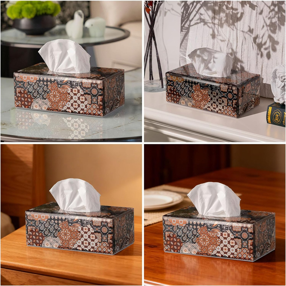 Glass Tissue Box Cover Rectangle-Patchwork Pattern (Brown) Decorative Tissue