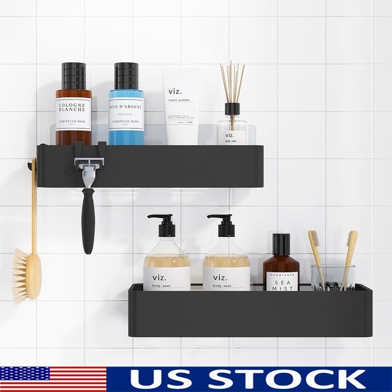 Rustproof Shower Caddy Wall Mount Organizer Quick Drainage Adhesive Installation