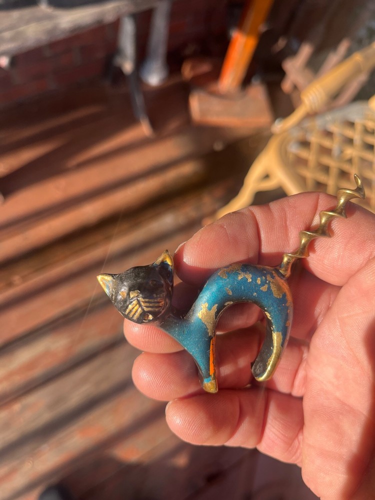 Antique painted bronze, art, deco, cat corkscrew