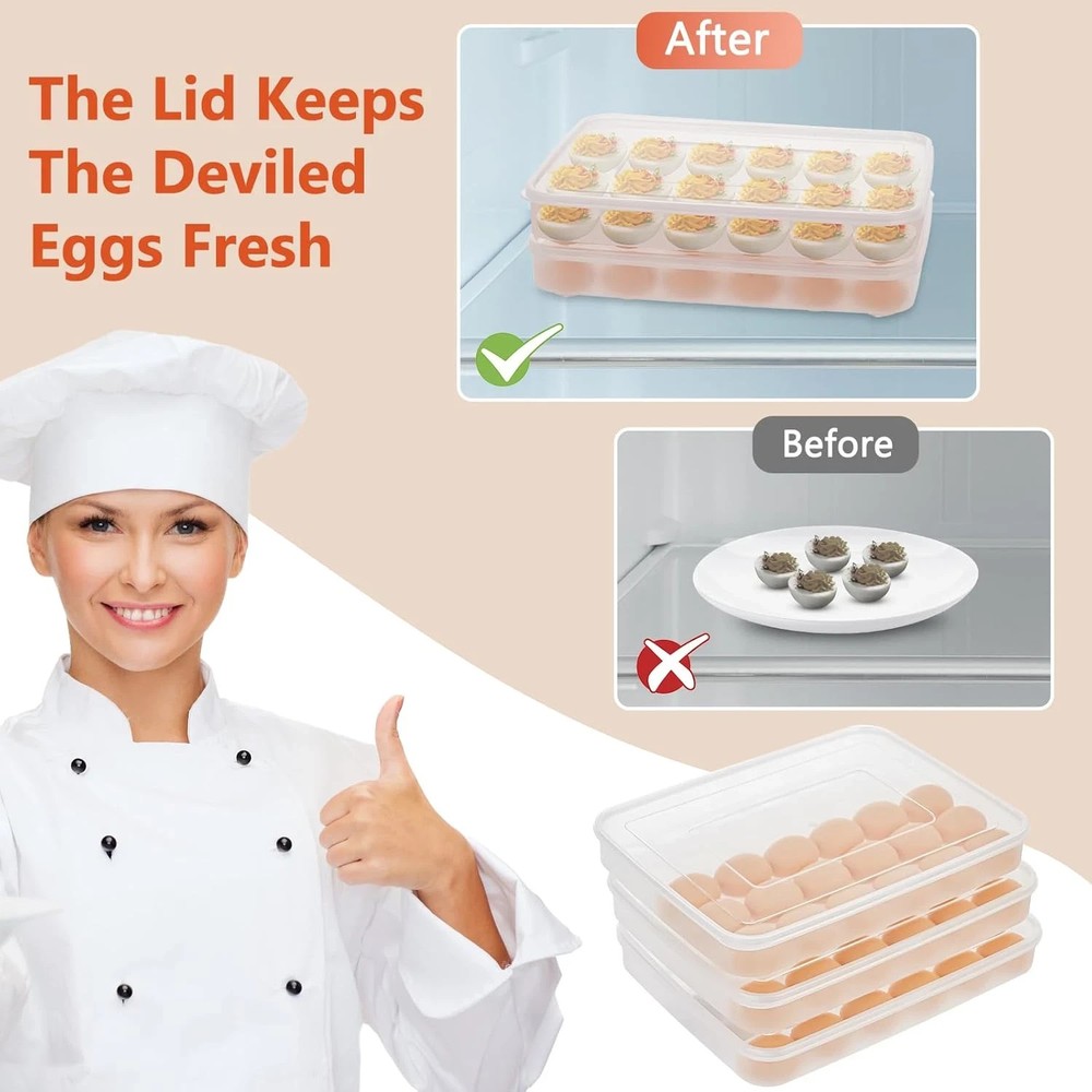 3 Pack Deviled Egg Containers with Lid and 8 Pcs Deviled Egg Injector Piping Too