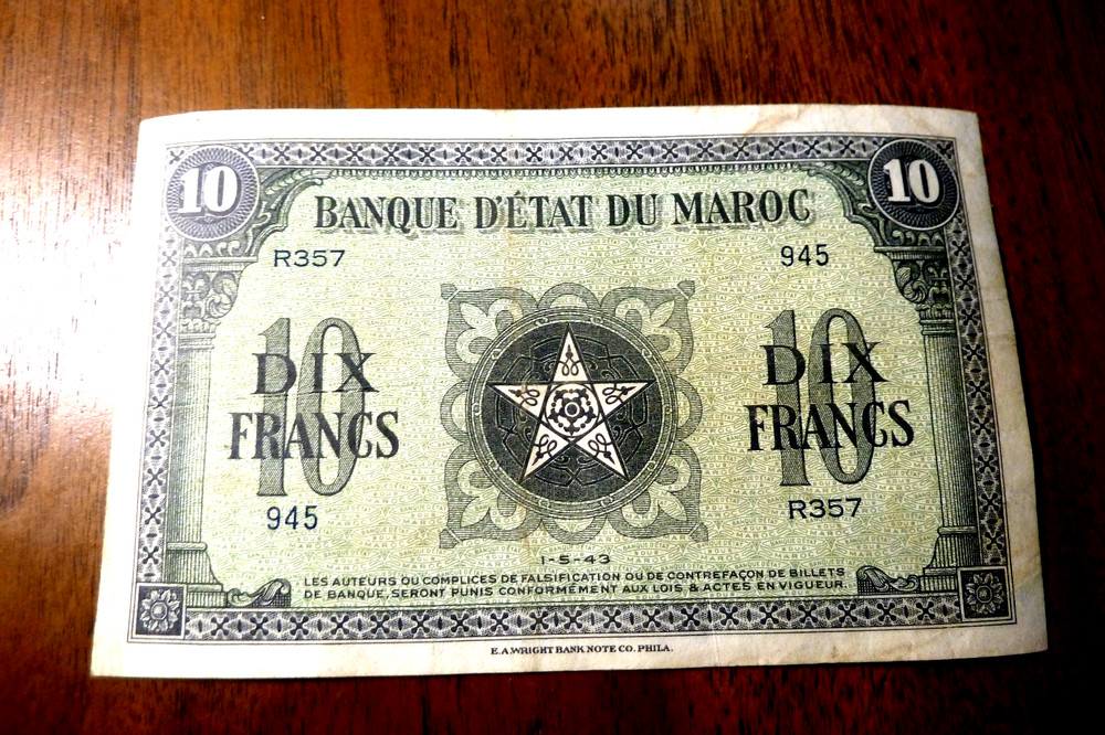 Morocco 10 Francs 1943 Pick # 25  FINE