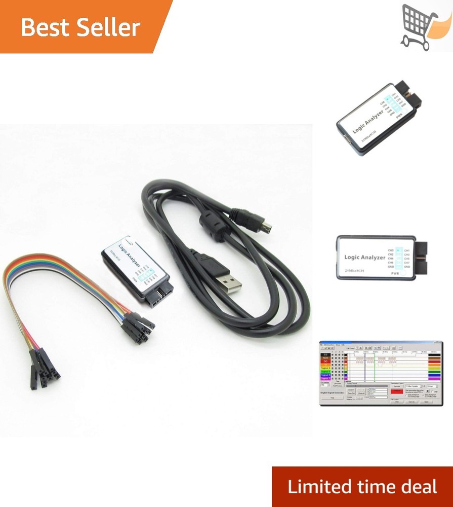 USB Logic Analyzer 8CH 24MHz UART IIC SPI Debugging Device with EMI Ring Cable