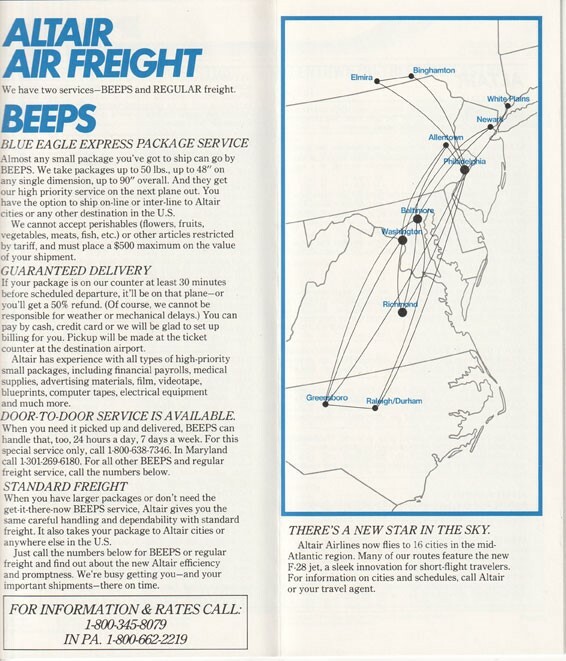 Altair Airlines timetable 1981/03/01