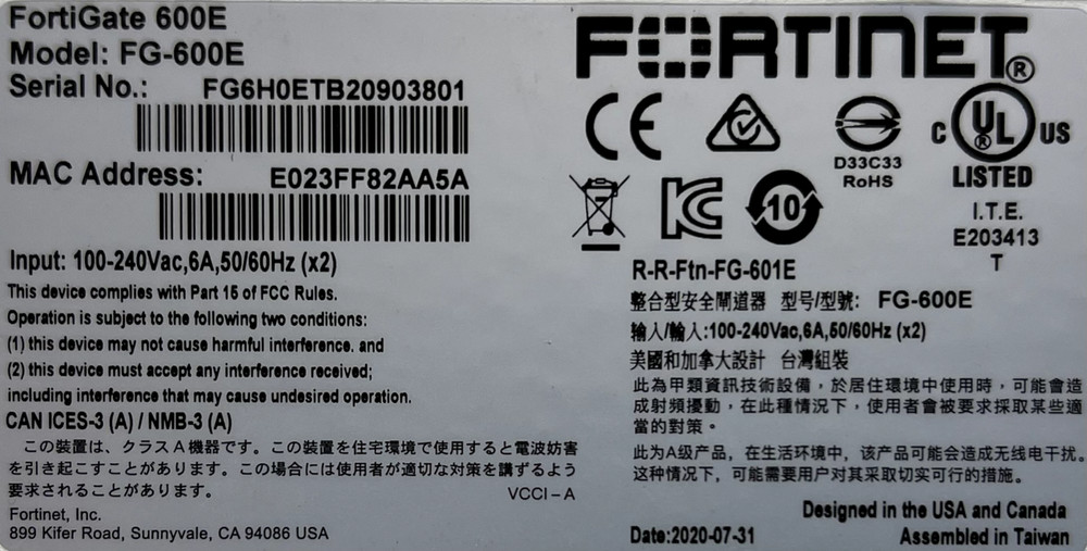 FORTINET FG-600E FORTIGATE 600E NETWORK SECURITY Next-Generation Firewall (NGFW)