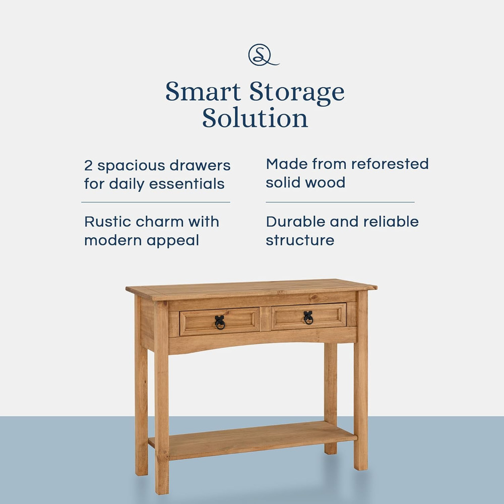 Compact Corona 2-Drawer Console Table - Stylish Solid Wood Entryway Furniture