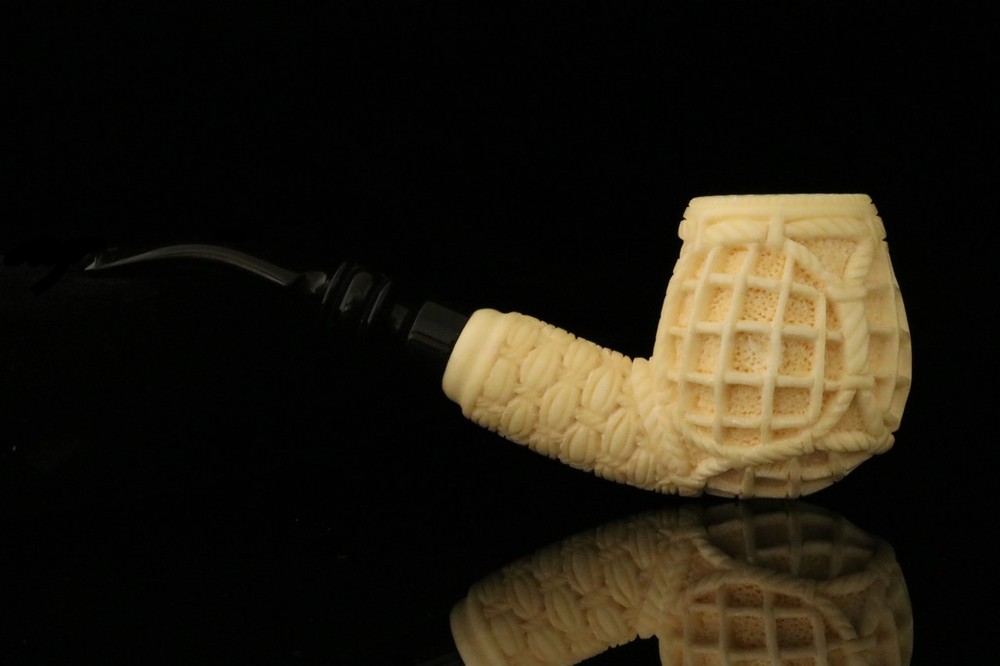 srv Premium - Waffle Block Meerschaum Pipe with custom case M3278