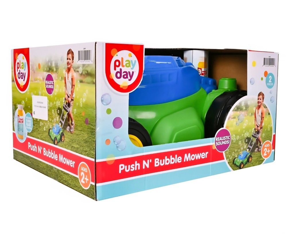 Play Day Push N Bubble Mower Toy with Realistic Sounds! & 4oz Bubble Solution