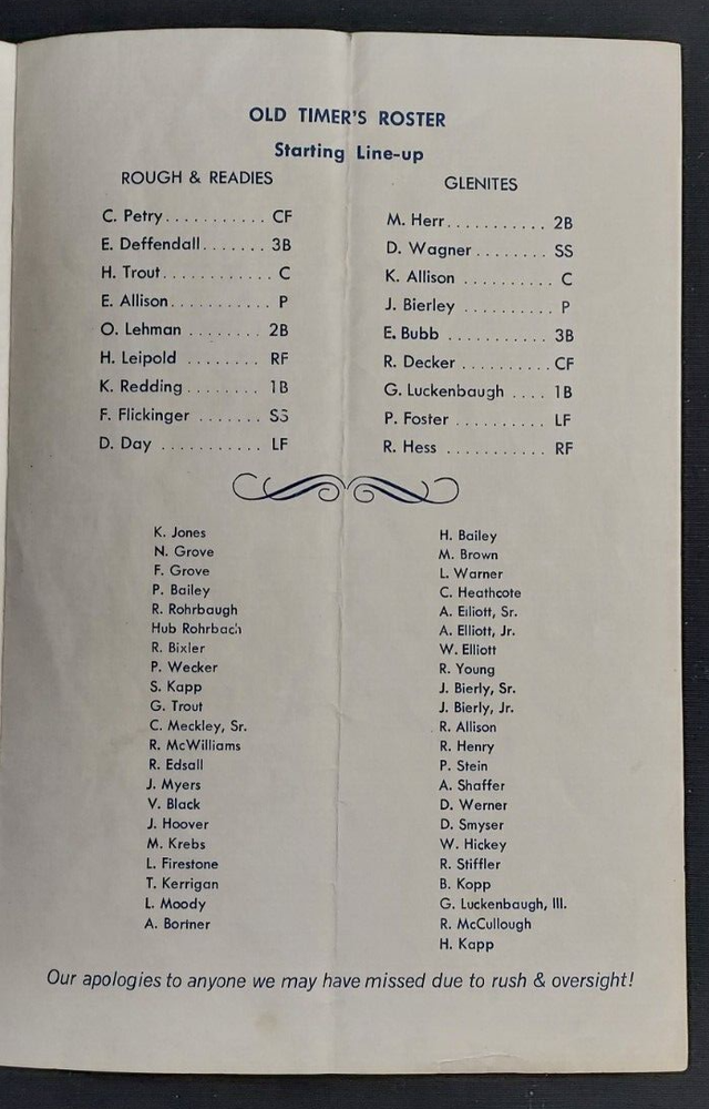 1976 Program Project 76 Baseball Field Dedication Old Timer's Game Glen Rock PA
