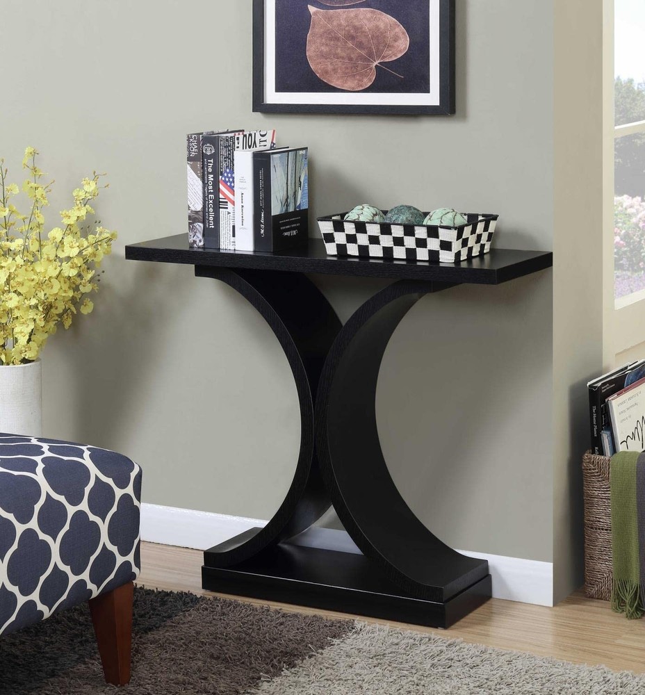 Pemberly Row Modern Console Table in Black Wood Finish