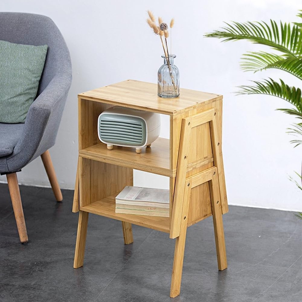 Modern Bamboo Nightstands End Tables Bedroom W/ Storage Small Bedside Table