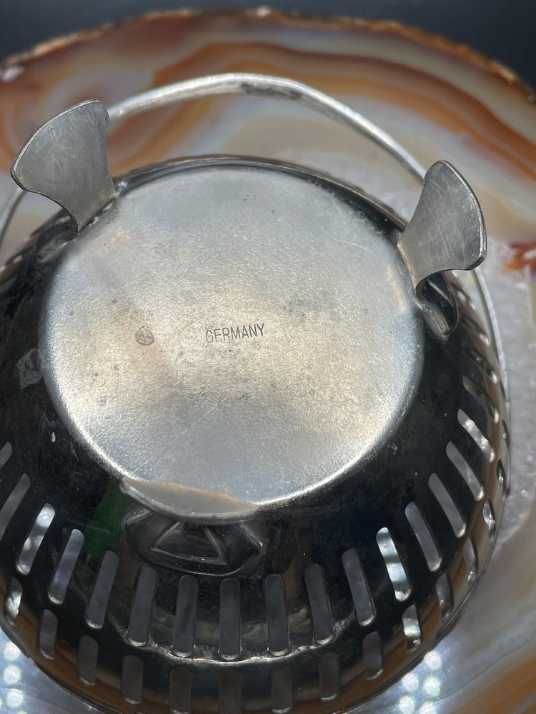 Anitque silver Plated Candy Nuts Trinket Basket Germany with Handle Unmarked