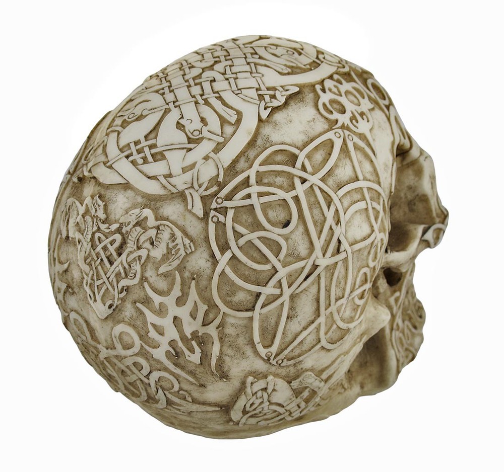 Zeckos Celtic Owl Knotwork Human Skull Statue Pagan