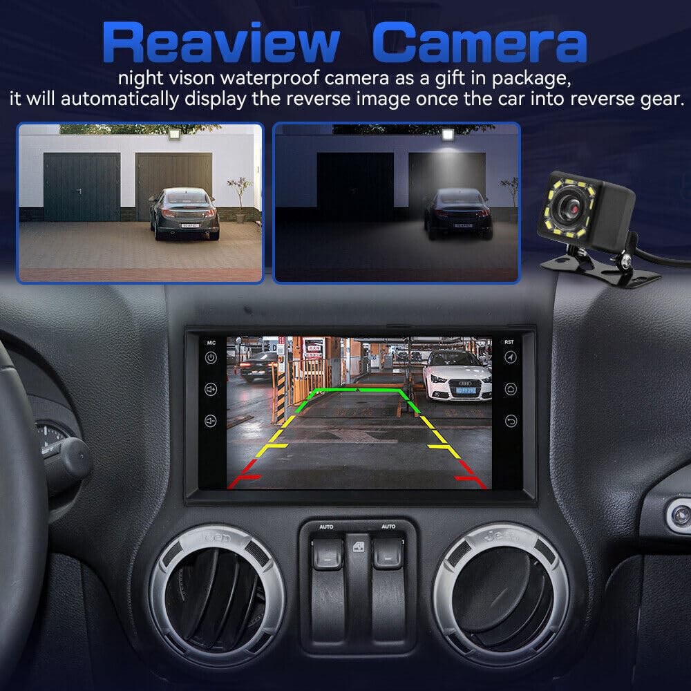 Android 13 Double Din 7 Touchscreen CarPlay Android Auto Backup Cam for JK T&C