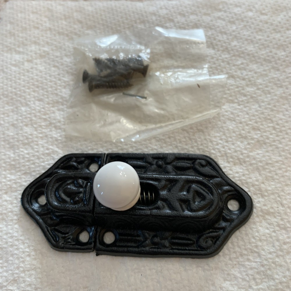 Eastlake Style Spring Latch With Ceramic Knob Pull NOS With Screws