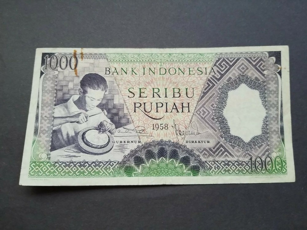 Indonesia~ P-62*~ 1000 Rupiah~1958~  Replacement Prefix X
