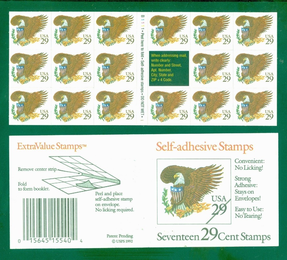 US 2595a Eagle and Shield,  booklet/17, Plate #B1111, MNH, Not Folded