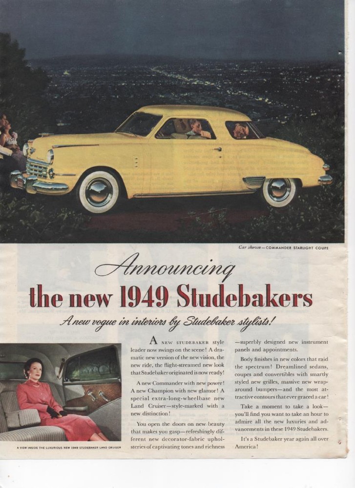 1949 Announcing New Studebaker Original Print Ad Commander Champion Land Cruiser